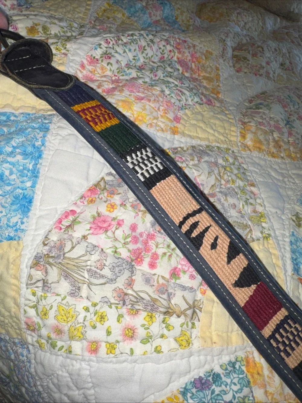 VTG Colorful Guatemalan Hand Woven & Leather Boho Belt 40-43”